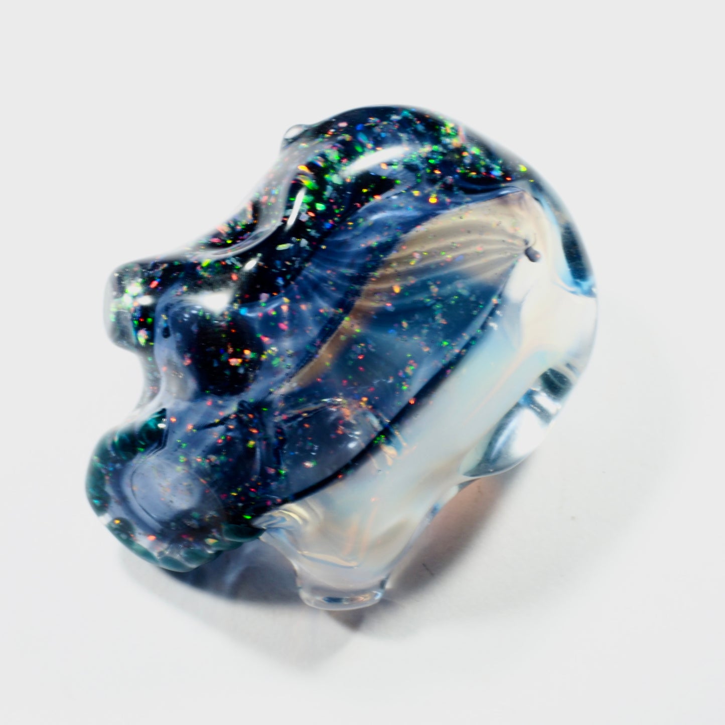 Two Faced Skulls by Warwick Glass - Ghost White & Black Crushed Opal Pendant