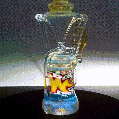 Updog Glass - Floating Recycler Silver Fumed with Red and Orange wig wag