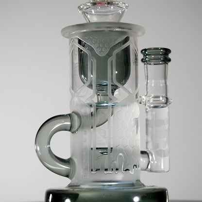 Calibear Sandblasted Klein Recycler Dab Rig with Seed of Life Perc – 8” Glass Rig